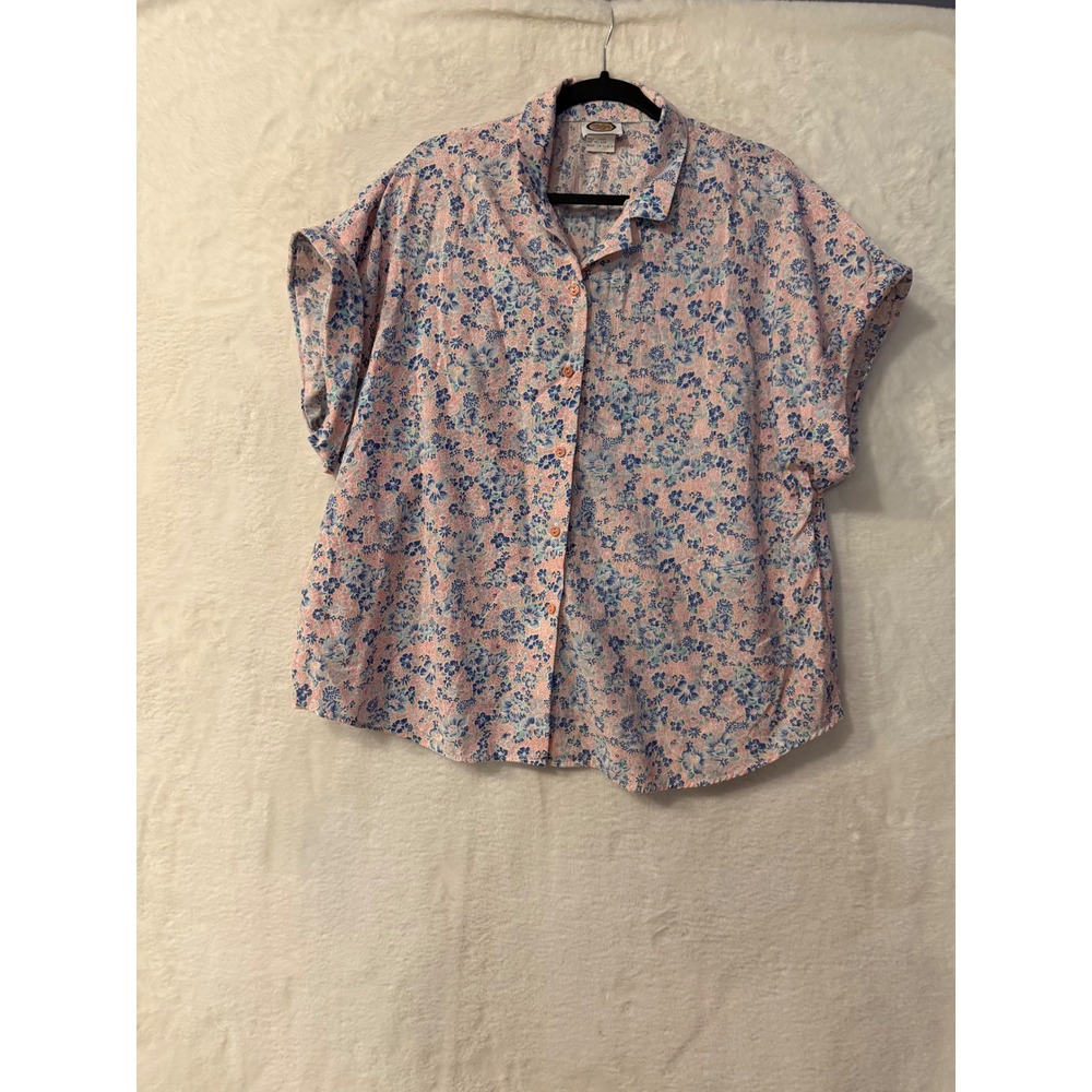 Picket and Post Vintage Floral Button Up Shirt Womens 22W Pink Blue Pastel USA